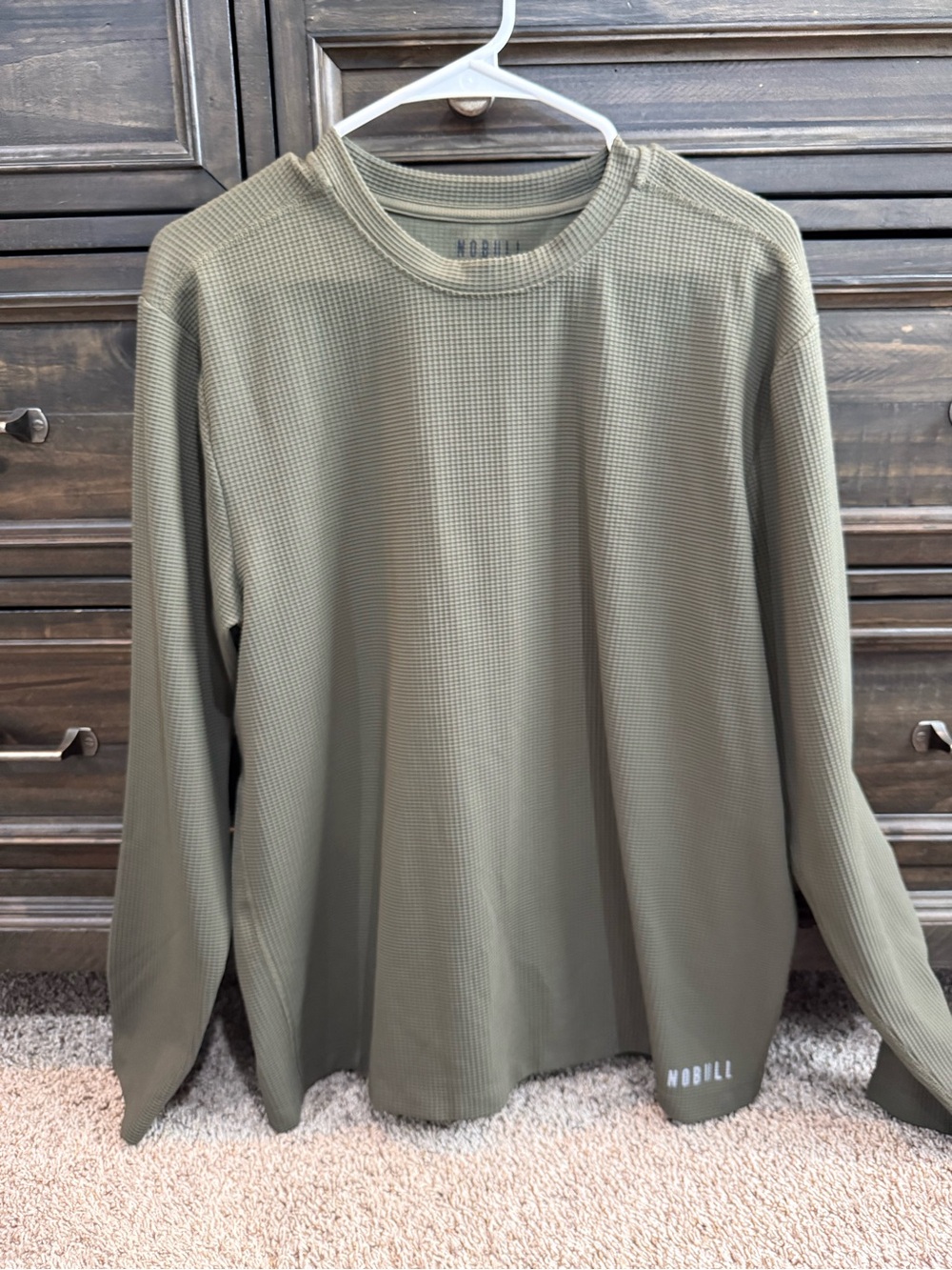 NOBULL Men's Olive Waffle-Knit Long Sleeve Shirt